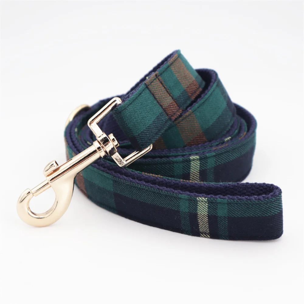 Green Tweed Tartan Dog Harness Set