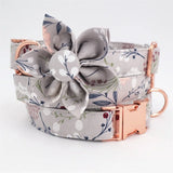 Grey Floral Bow Collar And Leash