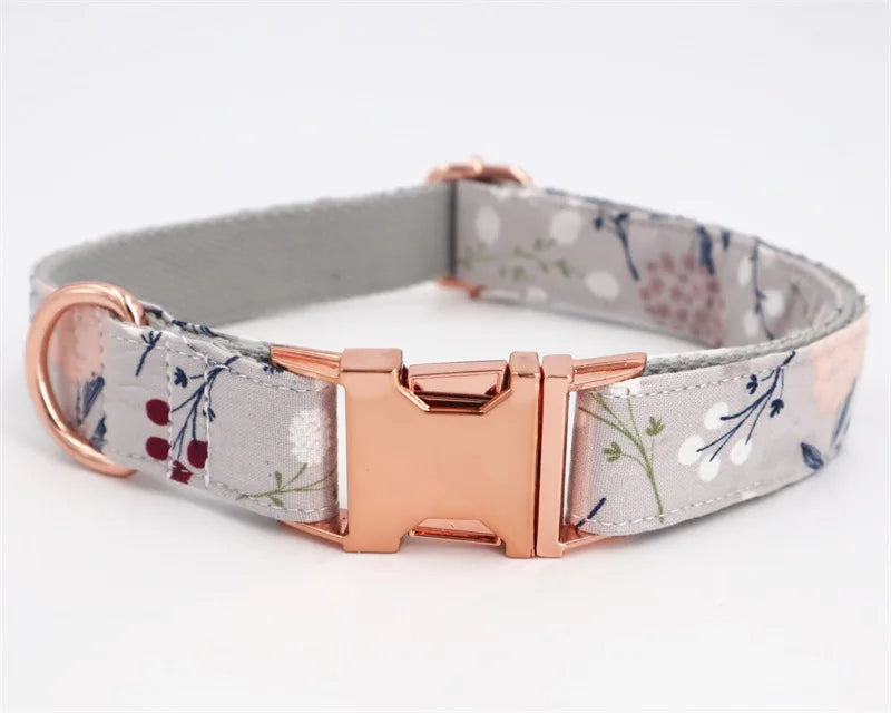Grey Floral Bow Collar And Leash