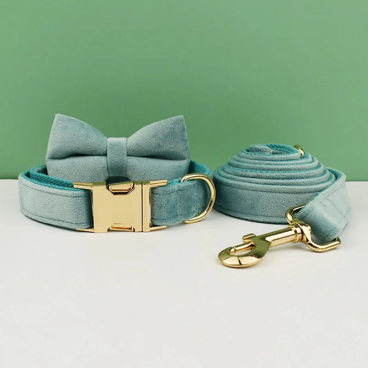 Teal Velvet Dog Collar Set