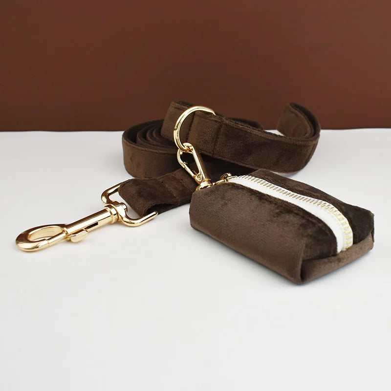 Dark Brown Velvet Dog Collar Set