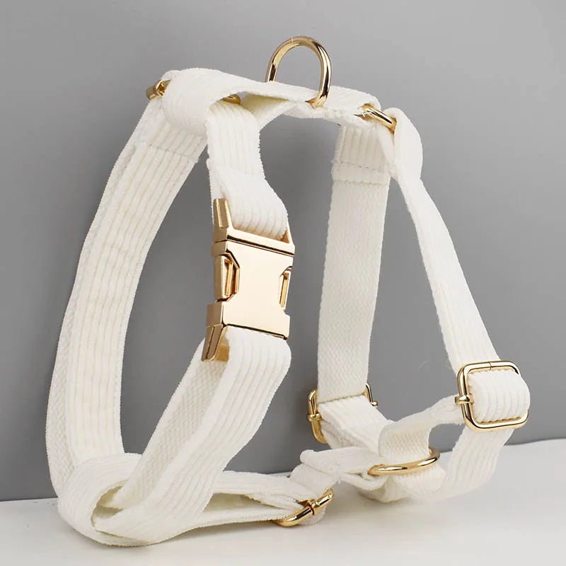 White Corduroy Dog Collar Set
