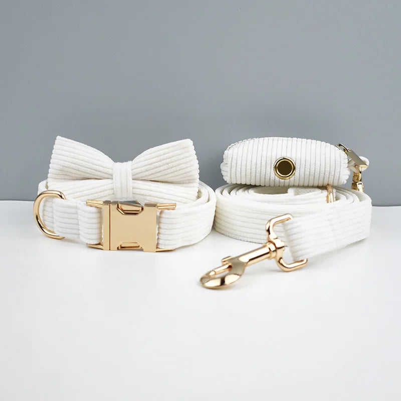 White Corduroy Dog Collar Set