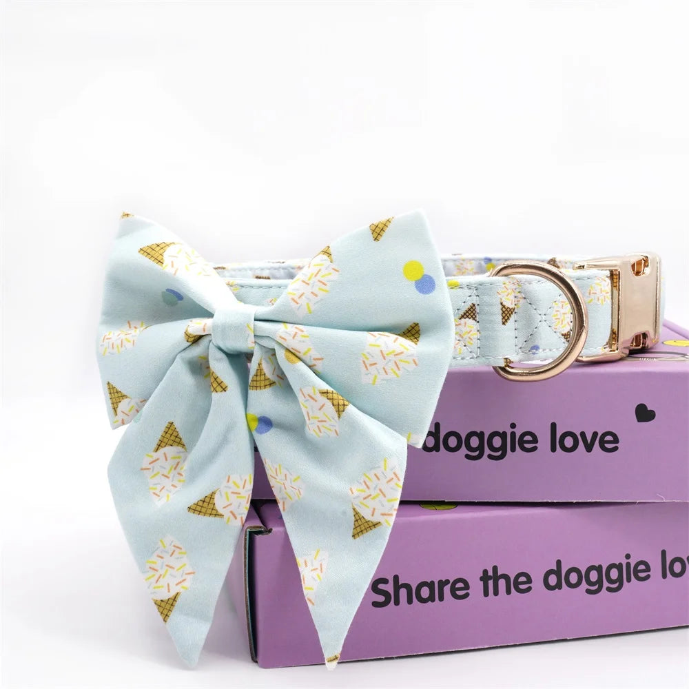 Hundreds And Thousands Ice Cream Dog Collar And Bow
