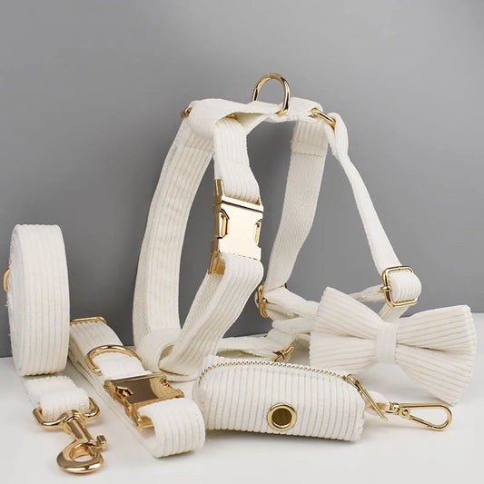 White Corduroy Dog Collar Set