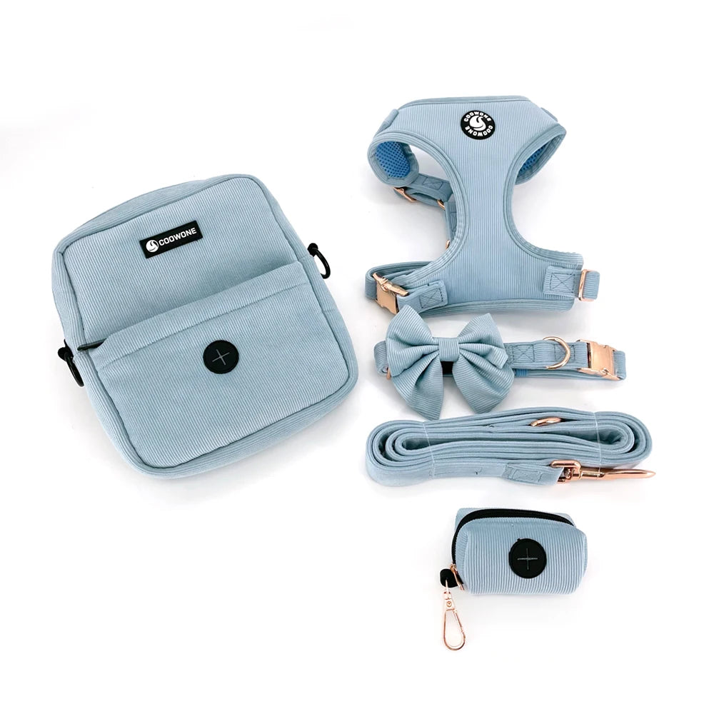Blue Corduroy Harness Set