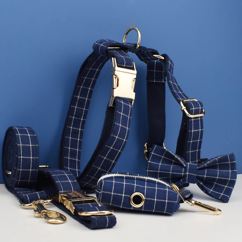 Dark Blue Chequered Harness Set