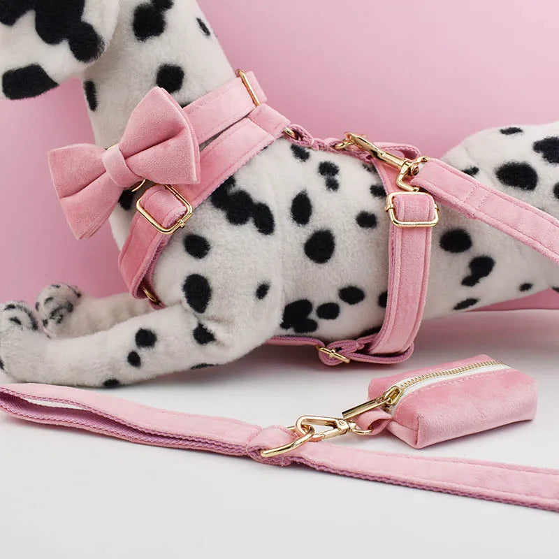Pink Velvet Dog Collar Set