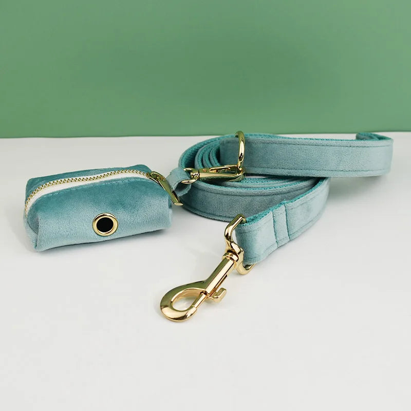 Teal Velvet Dog Collar Set