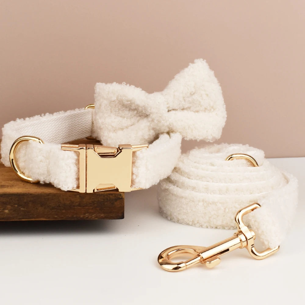 Cream Cashmere Dog Collar Set