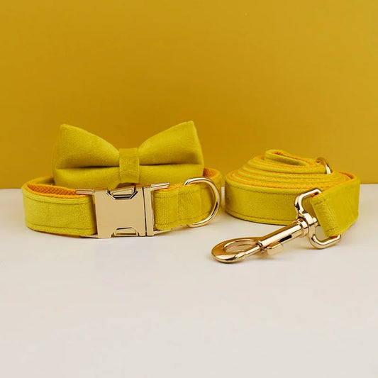 Yellow Velvet Dog Collar Set