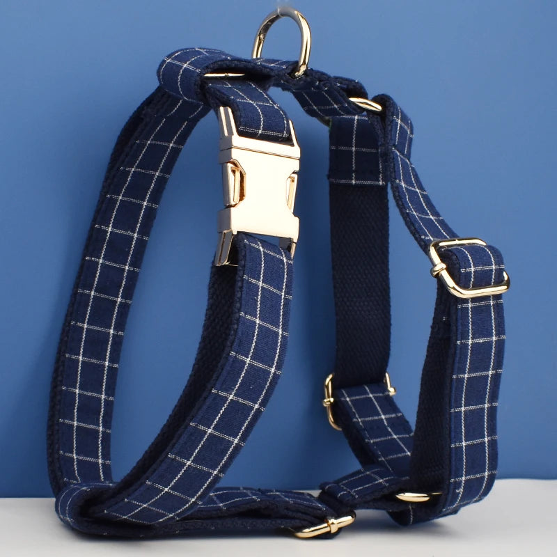 Dark Blue Chequered Harness Set