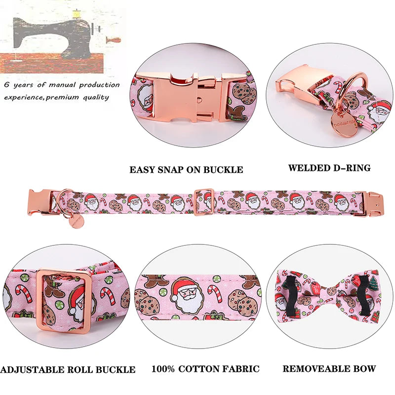 Pink Santa Dog Collar And Leash