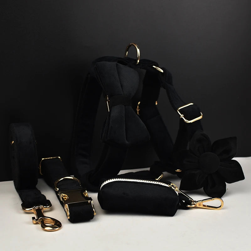 Black Velvet Dog Collar Set