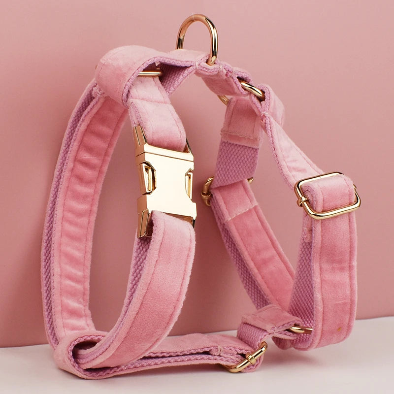 Pink Velvet Dog Collar Set