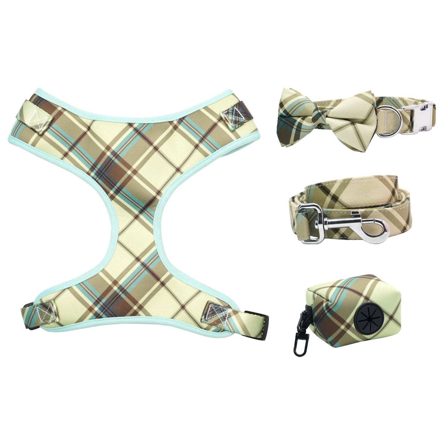 Green And Cream Plaid Harness Set