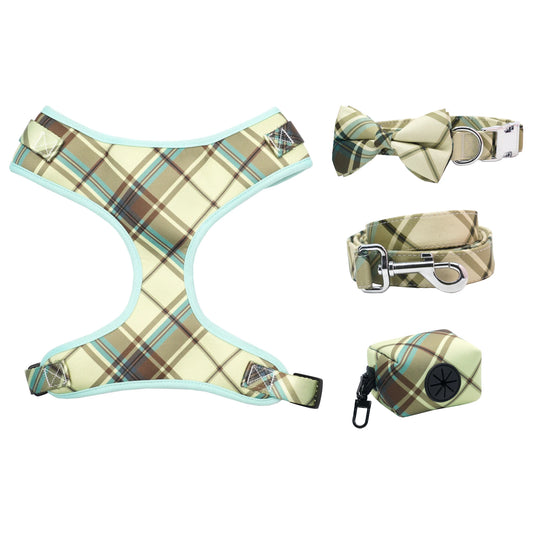 Green And Cream Plaid Harness Set