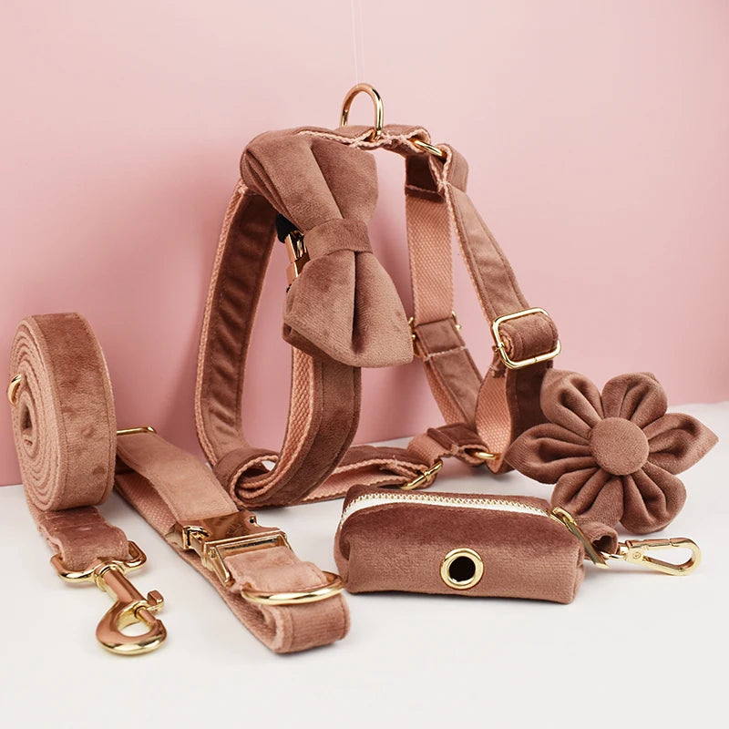 Pink Velvet Harness Set