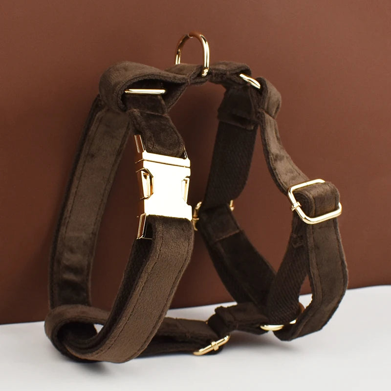 Dark Brown Velvet Dog Collar Set