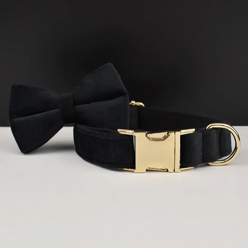 Black Velvet Dog Collar Set