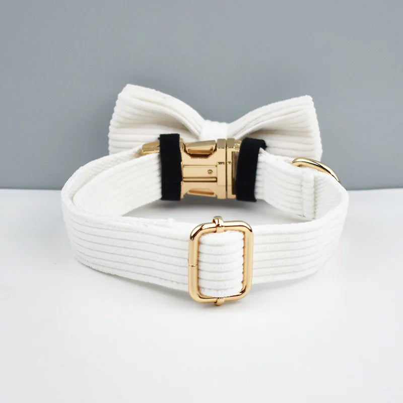 White Corduroy Dog Collar Set