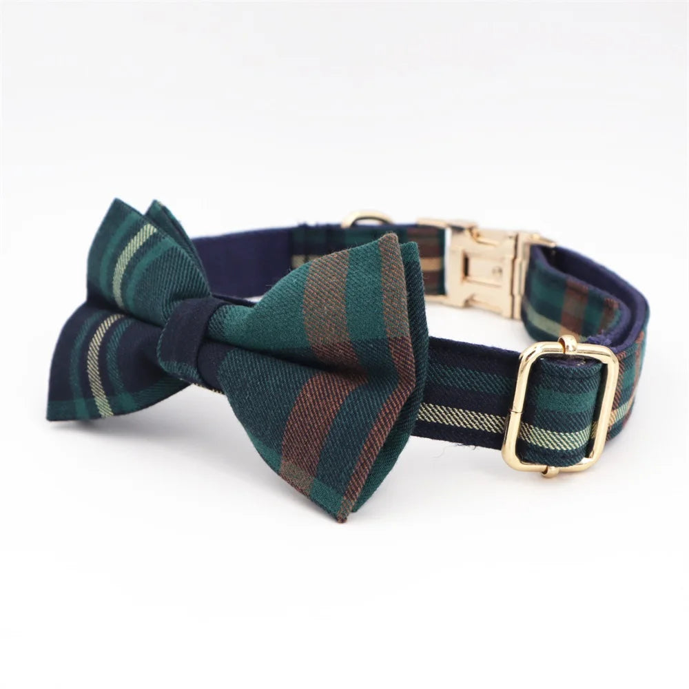 Green Tweed Tartan Dog Harness Set