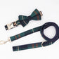 Green Tweed Tartan Dog Harness Set